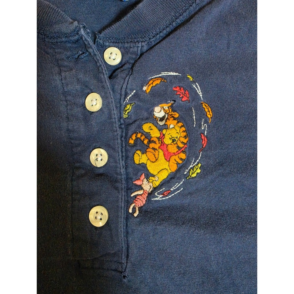 Vtg 90s Pooh bear navy embroidered Henley shirt! Pooh Tigger piglet bluster XL